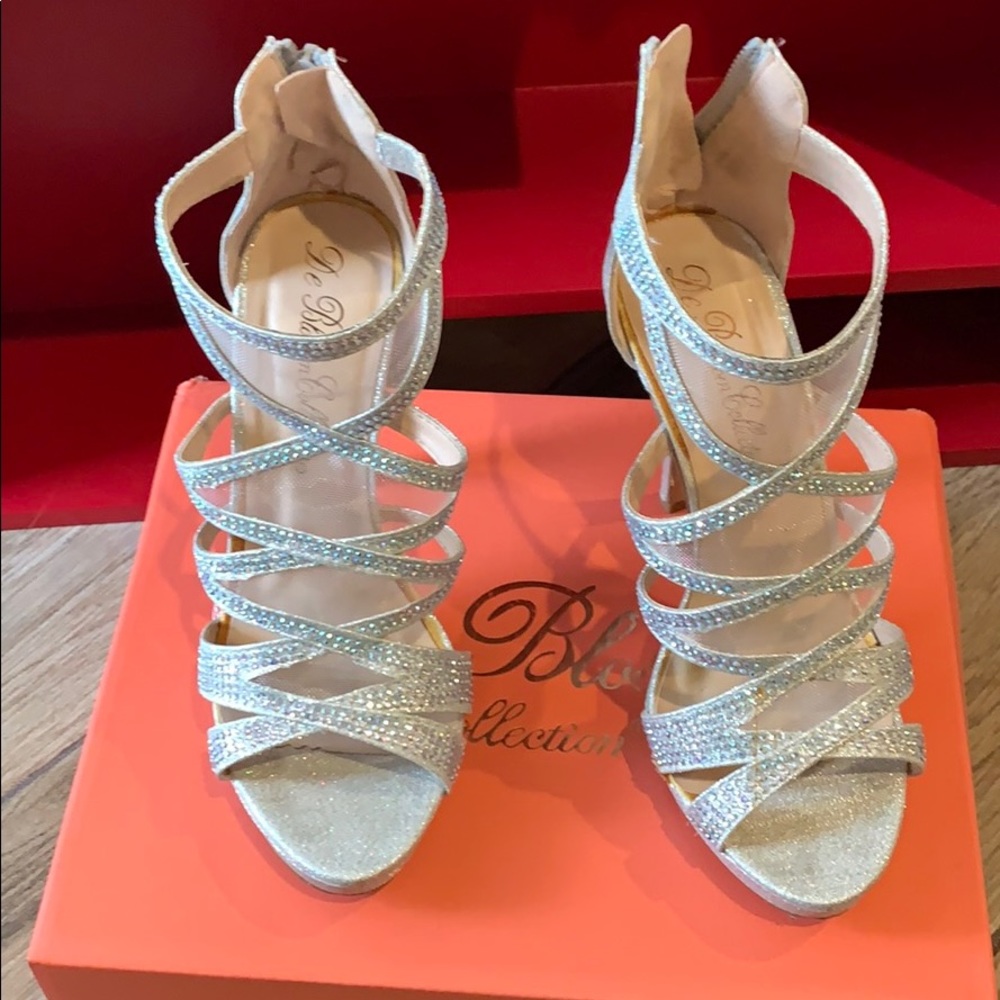 Silver sparkle heels 4 inch